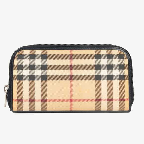 Burberry House-Check Leather-Trim Long Zip Wallet - Picture 1 of 9